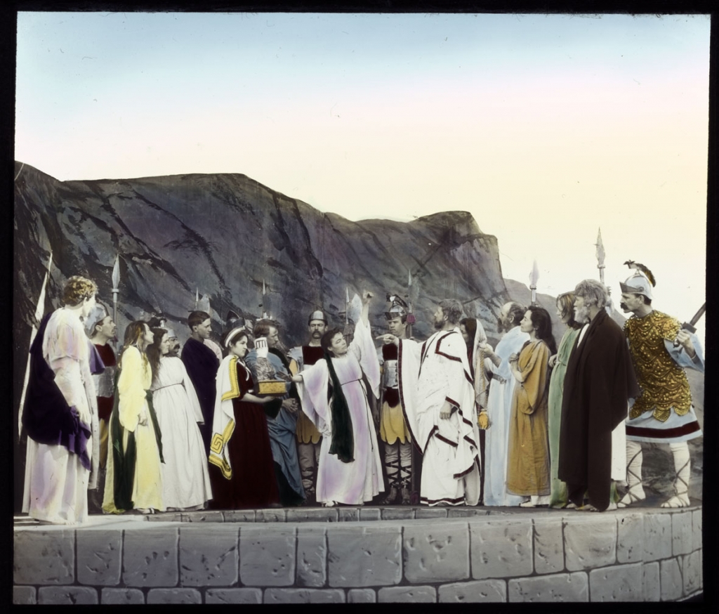 Joseph Perry and Herbert Booth Christian martyrs at the lime kilns, Slide from Soldiers of the Cross, 1900 Collection, National Film and Sound Archive, Canberra