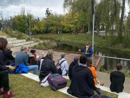 Wally Bell, Ngunawal Elder commences his tour with a Welcome to Country