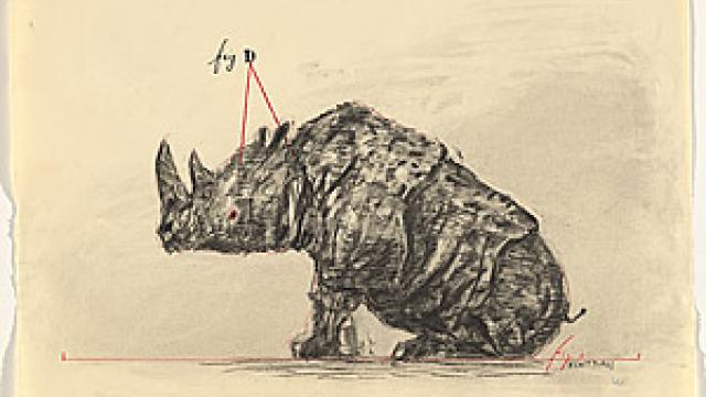 Image: William Kentridge Drawing for The Magic Flute (Tamino’s Rhinoceros) 2004. Drawing, charcoal, graphite