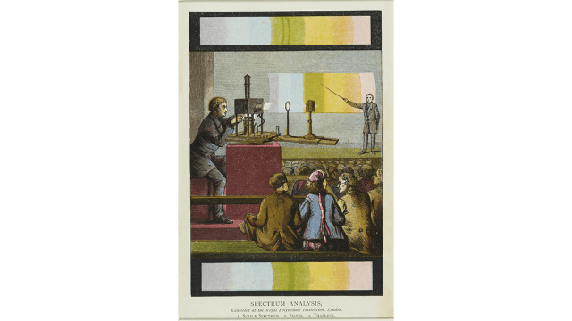 Image: Spectrum Analysis exhibited at the Royal Polytechnic Institution London. 1. Simple Spectrum 2. Silver 3. Thallium, 1873