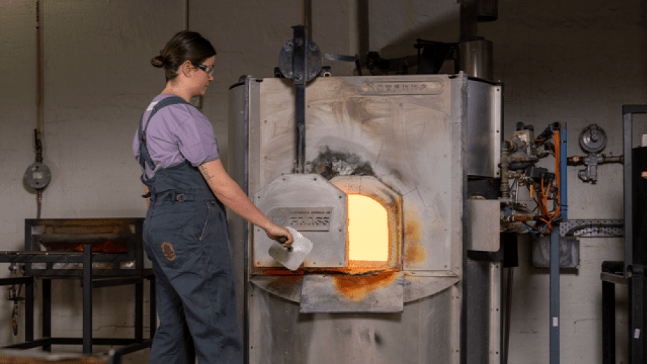 Isobel Waters in the hot shop. Photo: Jamie Kidston/ANU