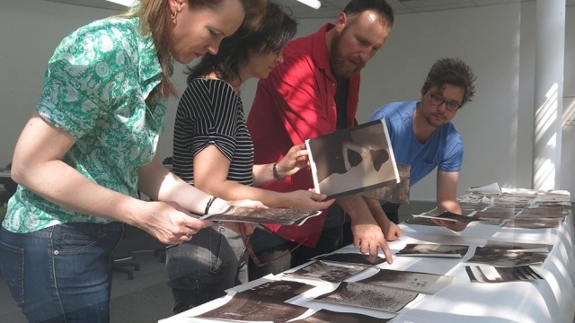 Alchemists Masterclass held in Photography and Media Arts Participants Jane Brown, Renata Buziak and Kon Kudo with Dr Rowan Conroy at the ANU School of Art