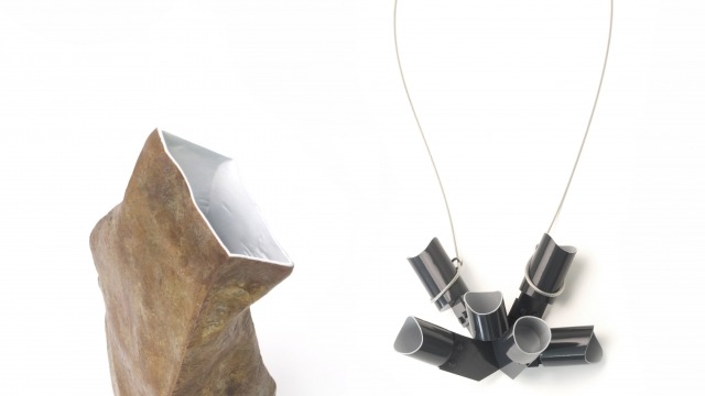 'Rock Vessel' by Harriet Lee Robinson,   'Structure neckpiece' by Ashly Kark