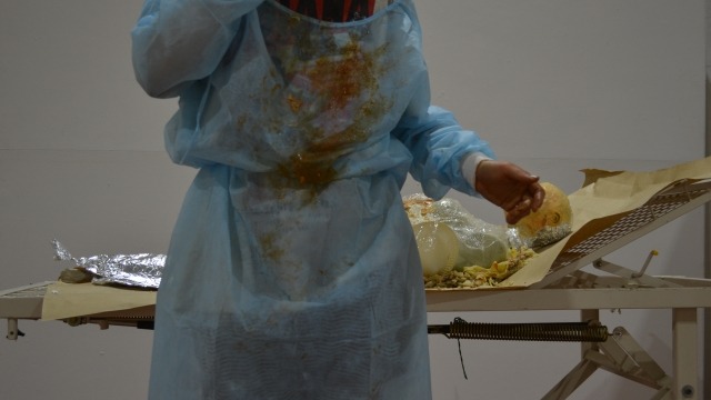 Body and hospital gown, photograph, 59 x 84 cm, 2016, image credit Julia Higgs