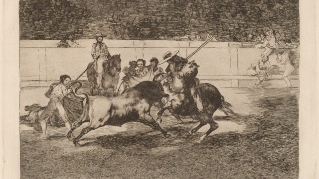 Francisco Goya  El esforzado Rendon picando un toro, de cuya suerte murio en plaza de Madrid  (The Forceful Rendon Stabs a Bull