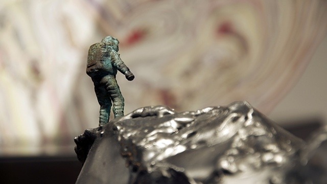 Arrangement 3 (Space Oddity) Close-up Bronze Spaceman 2011 Steel, plaster, pigment, resin, bronze, paint, & model trees