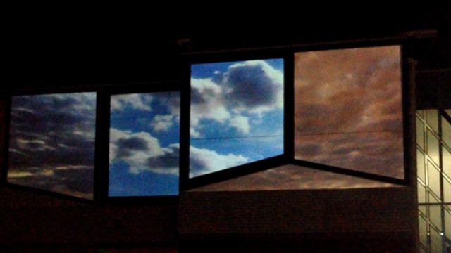 Projections on the Peter Karmel Building in May 2014. Projection by Gareth Dunston.
