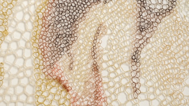 Image: Dr Sharon Peoples, Golden Lungs 3, 2015, machine embroidered; metal and polyester thread, Image courtesy of the artist.