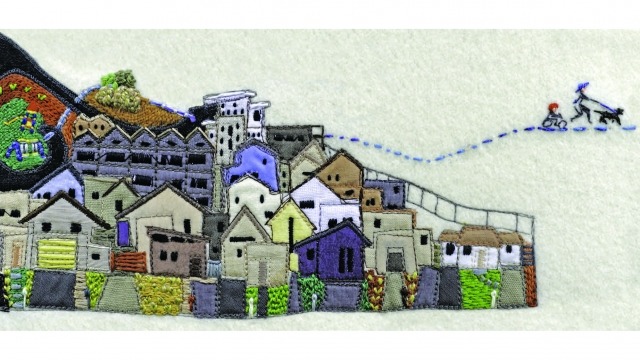 Shaping Canberra Ruth Hingston, Round the Lake (detail) 2013, embroidery, 35 x 42 cm, Photographer: Tim Brook