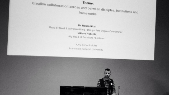 Niklavs Rubenis presenting 'Crafting connected knowledge', co-authored with Rohan Nicol, at ACUADS 2015 in Adelaide