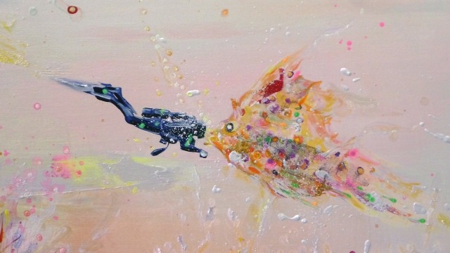 Micky Allan, 2013, Sea Dive (detail), 2013, acrylic and oil stick in linen