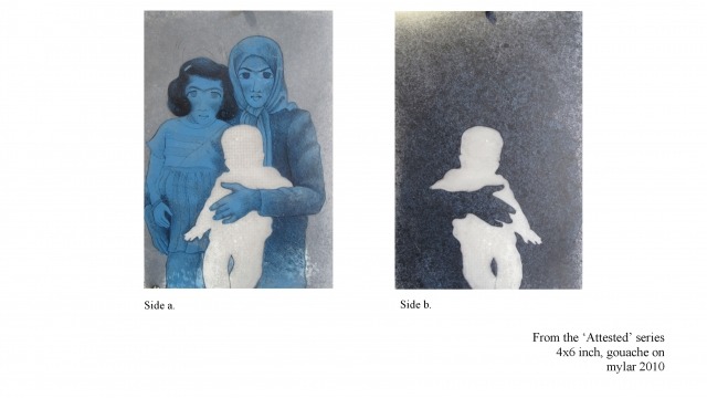 Fringe Forum: Nida Bangash Image: Detail from the Attested series, 4 x 6 inches, gouache on mylar, 2010.