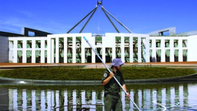 Anne Zahalka - Gardener, Forecourt, 2014, Parliament House Art Collection, Canberra