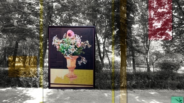Image- Gary Carsley, Still Life with Landscape, 2005 - 2017, framed Lenticular print, photocopy applied to the wall and various wooden cutouts, dimensions variable. Courtesy: Thatcher Projects New York & TORCH Gallery Amsterdam.