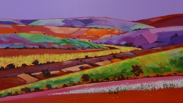 Colourful landscape acrylic painting on canvas by Yan Naing Oo.