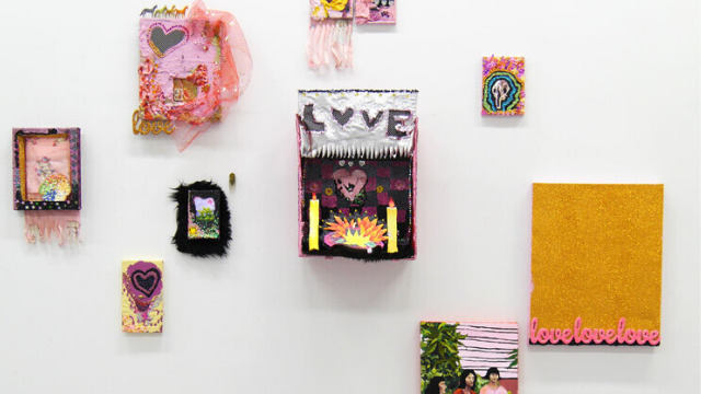 Emma Rani, 'I crouch on the ground cardboard heart in hand. Homesick. Still searching. I love you' (Installation view), 2019, mixed media, dimensions variable. Photographer: Lachlan Richardson.