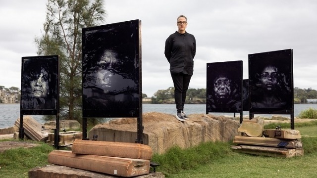 Brenda L Croft: Naabami (thou shall/will see): Barangaroo (army of me), unveiled along the Barangaroo Waterfront, Sydney. Photograph: Daniel Boud