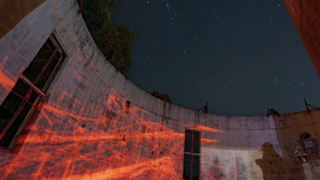 A projection created by ANU School of Art and Design students at Mt Stromlo as part of the Enlighten Festival. Photo: Nic Vevers/ANU.