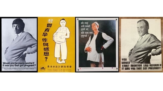 Image (L-R): Would you be more careful if it was you that got pregnant? 1969, poster produced by Cramer Saatchi for the Health Education Council, issued by the Family Planning Association, UK. Photographer: Alan Brooking; Art Director: Bill Atherton; Copywriter: Jeremy Sinclair. Offset lithograph on paper, Victoria and Albert Museum, Given by Saatchi & Saatchi Advertising, E.755-1997. Pregnant Male 1970, Family Planning Association of Hong Kong. If you had to get pregnant yourself, how many times would you 
