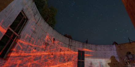 A projection created by ANU School of Art and Design students at Mt Stromlo as part of the Enlighten Festival. Photo: Nic Vevers/ANU.